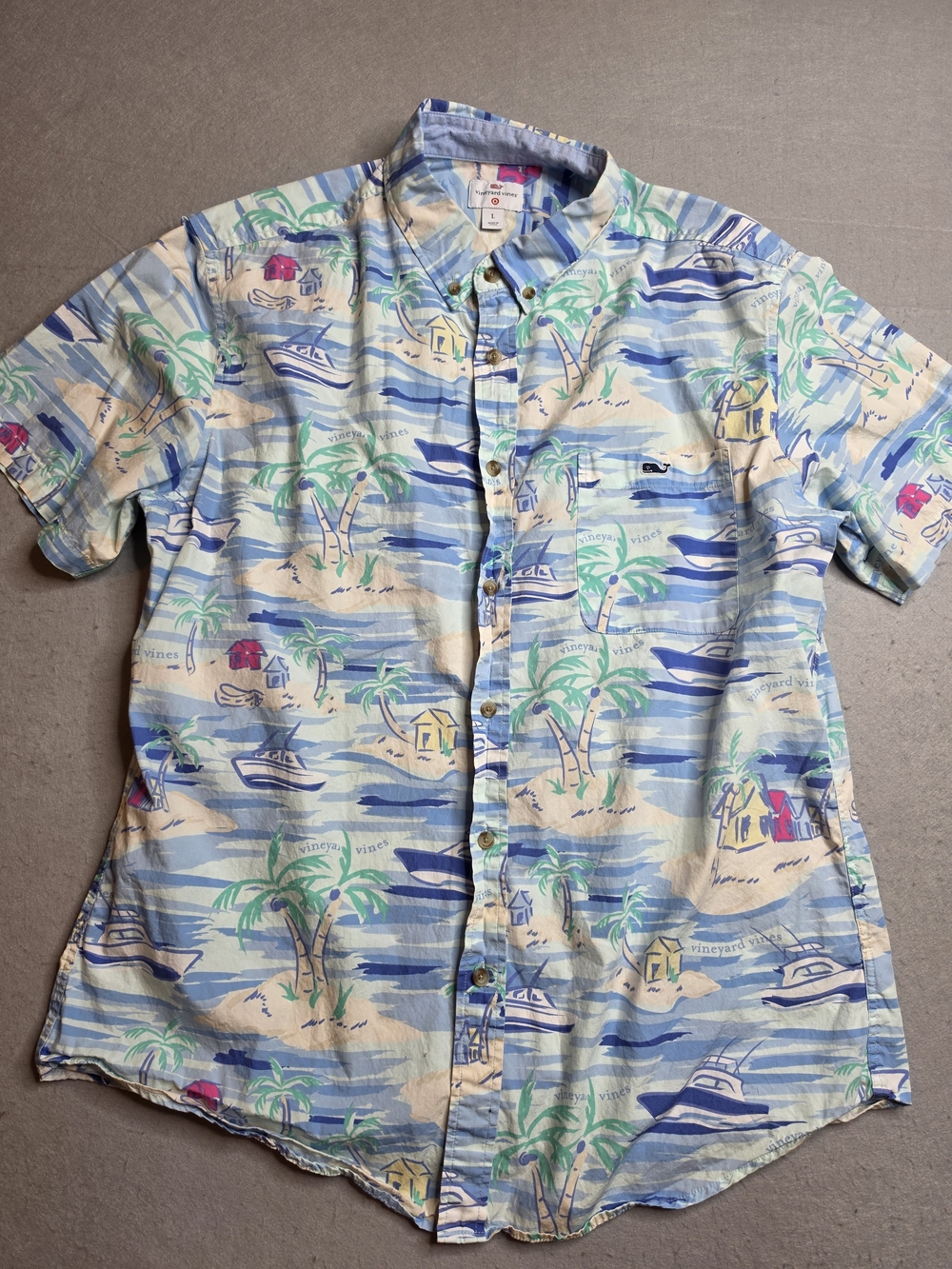 Vineyard Vines Men’s Light Blue Tropical Button-Down Shirt Size Large - Picture 2 of 7